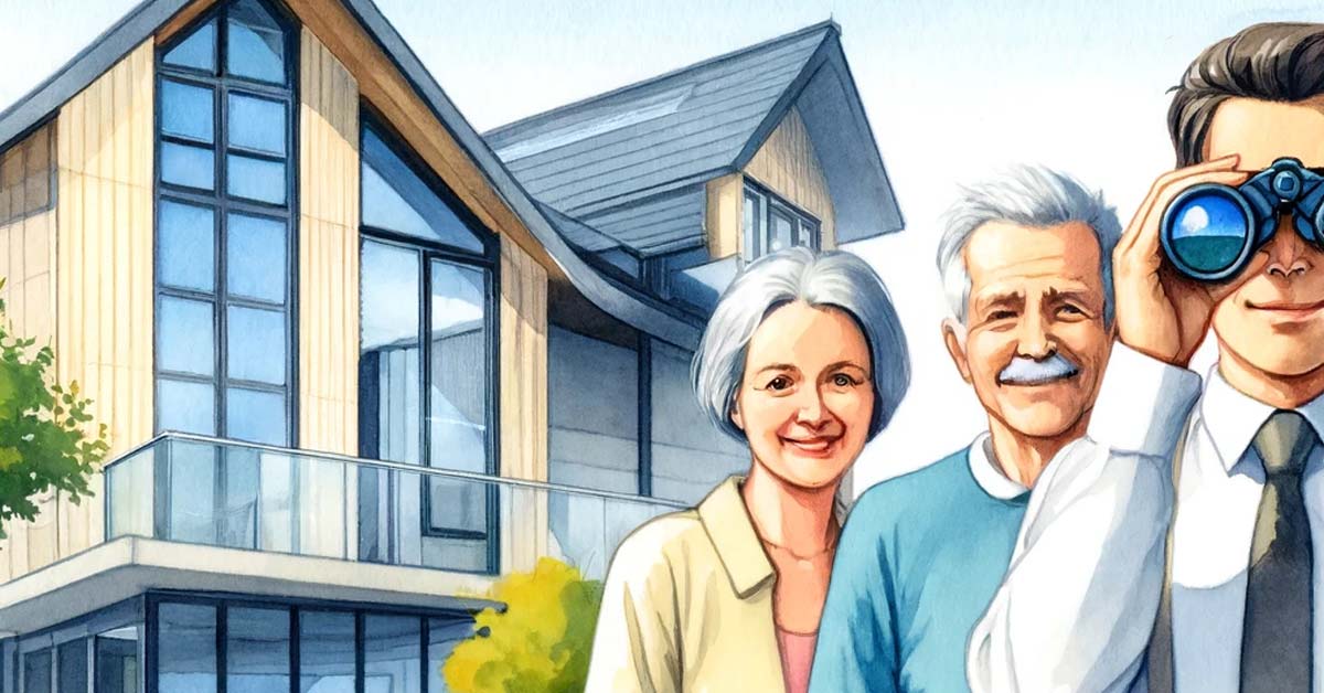 ältere Familie sucht nach einem Immobilienkäufer zusammen mit Makler