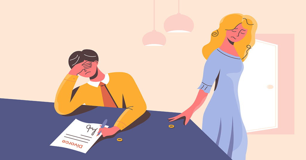 Comic, Paar mit Scheidungspapieren